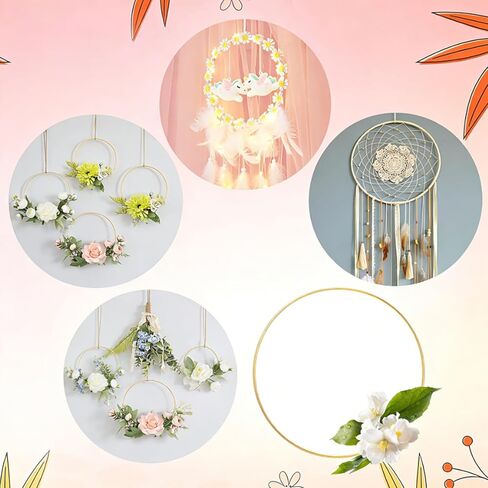 10PCS Dream Catcher Rings, Wreath Macrame Rings Gold Metal Floral Hoops Metal Craft Hoops for Making Wedding Wreath Decor Wall Hanging Crafts Table Decorations (2/3/4/5/6 Inch*2Pcs) in Kuwait