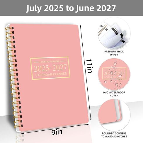 مخطط التقويم 2026-2027 لمدة 18 شهرًا، مخطط شهري 9 × 11 بوصة يناير 2026 - يونيو 2027 مع غطاء PVC مقاوم للماء وردي، مخطط تنظيم شخصي كبير حلزوني لإدارة الوقت 2026 للمدرسة والمكتب والأسرة in Kuwait
