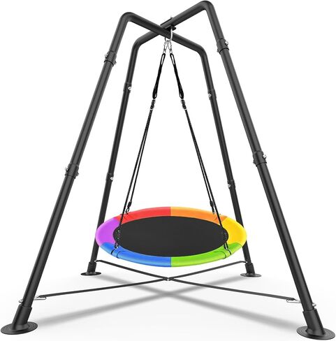 Swing Set with 35'' Saucer Swing, Sensory Swing Set, Metal 32mm Diameter Swing Stand with Saucer Swing, X-Shaped Swing Frame, w/4 Ground Stakes, for Indoor and Outdoor 330LBS (Multicolor) in Saudi Arabia