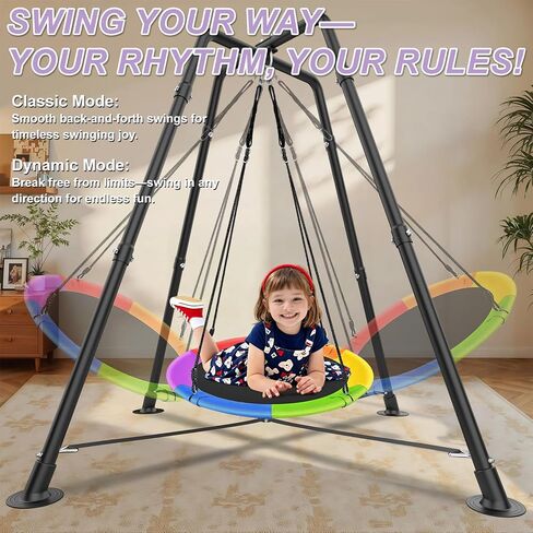 Swing Set with 35'' Saucer Swing, Sensory Swing Set, Metal 32mm Diameter Swing Stand with Saucer Swing, X-Shaped Swing Frame, w/4 Ground Stakes, for Indoor and Outdoor 330LBS (Multicolor) in Saudi Arabia
