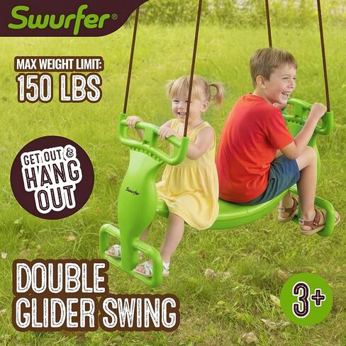 أرجوحة شراعية للأطفال من Swurfer - مجموعة أرجوحة مزدوجة خارجية لمجموعة لعب الفناء الخلفي، ملحقات مجموعة أرجوحة من الخلف إلى الخلف، معدات لعب للأطفال في الهواء الطلق، شديدة التحمل، سهلة التركيب، يصل وزنها إلى 150 رطلاً، لعمر 3 سنوات فما فوق، أخضر/بني in Kuwait