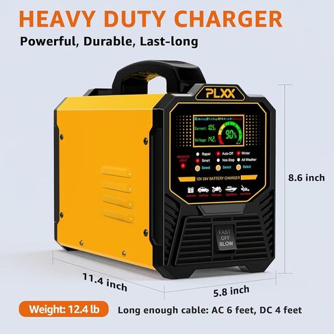 PLXX 12V 24V Car Battery Charger Heavy Duty 0-15A Automatic Smart Trickle Charger with Auto Shutoffs, Repair, Winter Mode, for Automotive Car Truck Motorcycle Lawn Mower Boat Marine AGM in Kuwait