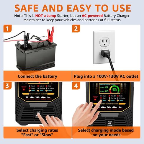 PLXX 12V 24V Car Battery Charger Heavy Duty 0-15A Automatic Smart Trickle Charger with Auto Shutoffs, Repair, Winter Mode, for Automotive Car Truck Motorcycle Lawn Mower Boat Marine AGM in Kuwait