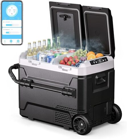 HCALORY 12 Volt Car Refrigerator 53QT/ 50L Car Fridge, Dual Zone Electric Cooler for Vehicles with Wheels and Handle -4℉~68℉, 12/24V DC 100-240V AC Portable Freezer for Camping, Travel, Truck, Home in Saudi Arabia