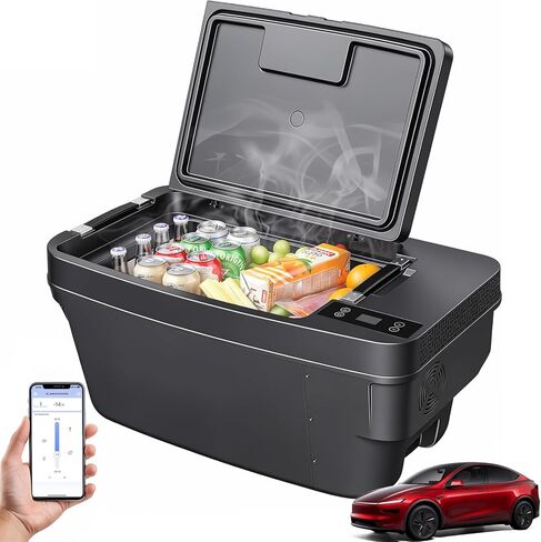 ثلاجة سيارة لطراز Tesla Y، 35QT (33L) فريزر محمول، -7.6 درجة فهرنهايت إلى 50 درجة فهرنهايت ثلاجة سيارة 12 فولت لصندوق السيارة طراز Y مع التحكم في التطبيق، مبرد تسلا 12 و24 فولت تيار مستمر للتخييم والتسوق والرحلات البرية والمنزل in Kuwait