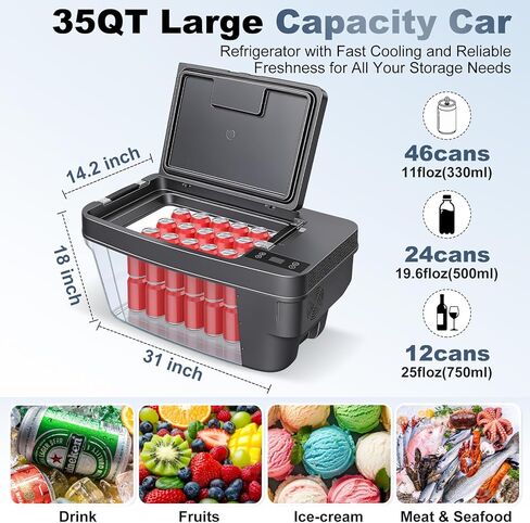 ثلاجة سيارة لطراز Tesla Y، 35QT (33L) فريزر محمول، -7.6 درجة فهرنهايت إلى 50 درجة فهرنهايت ثلاجة سيارة 12 فولت لصندوق السيارة طراز Y مع التحكم في التطبيق، مبرد تسلا 12 و24 فولت تيار مستمر للتخييم والتسوق والرحلات البرية والمنزل in Kuwait
