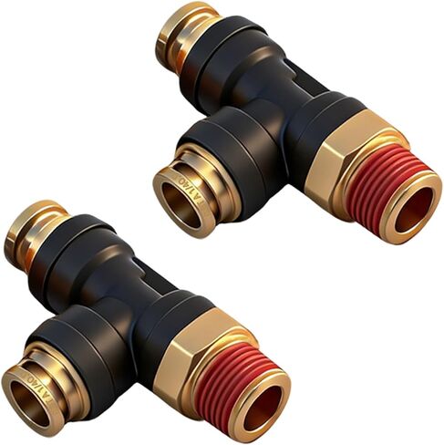 1/4" DOT Air Brake Line Fittings 2-Pack، 1/4" Tube OD x 1/4" NPT Thread Push-to-Connect Union، تركيبات نحاسية مركبة PTC/PTCR لتعليق هوائي الشاحنة، نظام فرامل الهواء للمقطورة in Kuwait