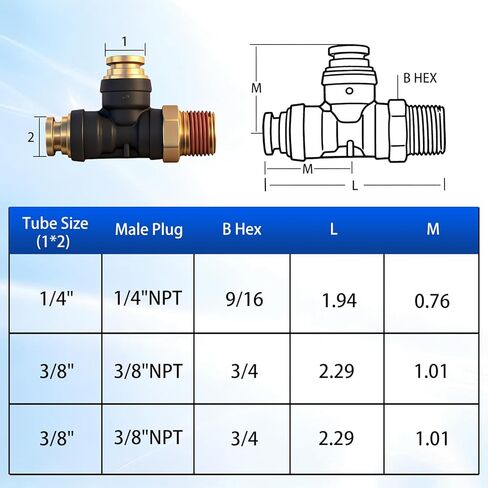 1/4" DOT Air Brake Line Fittings 2-Pack، 1/4" Tube OD x 1/4" NPT Thread Push-to-Connect Union، تركيبات نحاسية مركبة PTC/PTCR لتعليق هوائي الشاحنة، نظام فرامل الهواء للمقطورة in Kuwait