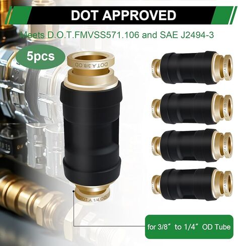 تركيبات فرامل هواء DOT 3/8 بوصة اتحاد مستقيم 5 قطع، أنبوب 3/8 بوصة OD × 1/4 بوصة خرطوم هواء OD تركيبات توصيل سريعة PTC/PTCR والنحاس لنظام الهواء في صناعة مقطورات الشاحنات in Kuwait