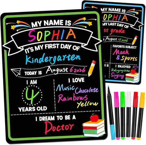 First & Last Day of School Sign, 14x11.3 Inch Double-Sided 1st Day of School Chalkboard with 6 Erasable Chalk Markers, Lightweight Reusable My First Day of School Board for Kids Parents Teachers in Saudi Arabia