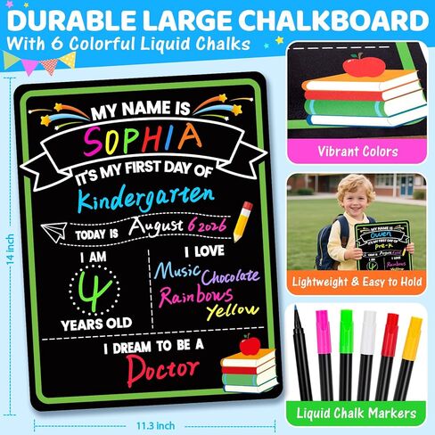 First & Last Day of School Sign, 14x11.3 Inch Double-Sided 1st Day of School Chalkboard with 6 Erasable Chalk Markers, Lightweight Reusable My First Day of School Board for Kids Parents Teachers in Saudi Arabia