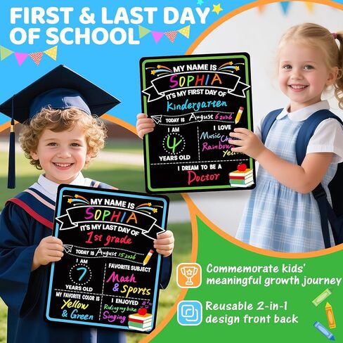 First & Last Day of School Sign, 14x11.3 Inch Double-Sided 1st Day of School Chalkboard with 6 Erasable Chalk Markers, Lightweight Reusable My First Day of School Board for Kids Parents Teachers in Saudi Arabia