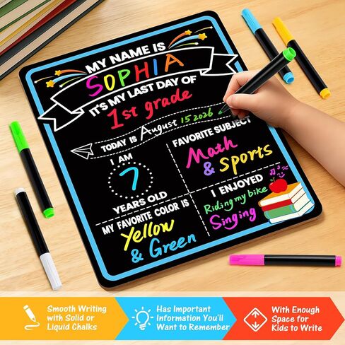 First & Last Day of School Sign, 14x11.3 Inch Double-Sided 1st Day of School Chalkboard with 6 Erasable Chalk Markers, Lightweight Reusable My First Day of School Board for Kids Parents Teachers in Saudi Arabia