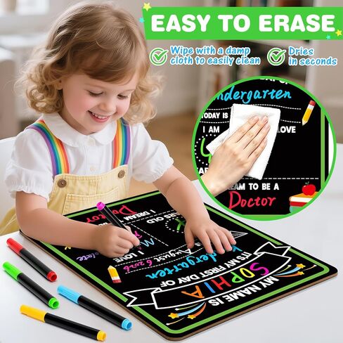 First & Last Day of School Sign, 14x11.3 Inch Double-Sided 1st Day of School Chalkboard with 6 Erasable Chalk Markers, Lightweight Reusable My First Day of School Board for Kids Parents Teachers in Saudi Arabia