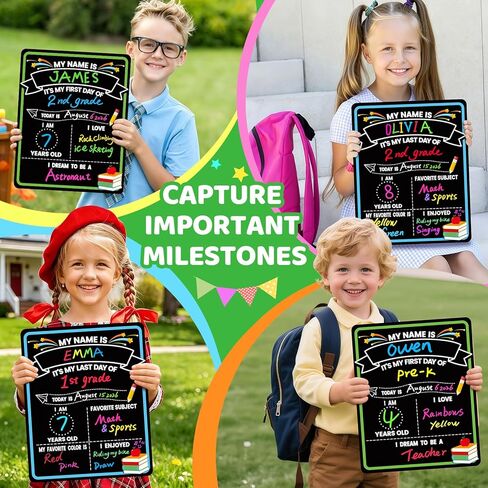 First & Last Day of School Sign, 14x11.3 Inch Double-Sided 1st Day of School Chalkboard with 6 Erasable Chalk Markers, Lightweight Reusable My First Day of School Board for Kids Parents Teachers in Saudi Arabia