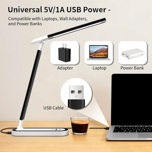 LED Desk Lamp, Eye-Caring Table Lamp with 3 Brightness Levels, Touch Control and Memory Function, Foldable Reading Lamp for Home Office Bedroom Study, 8W, 4000K, Black in Saudi Arabia