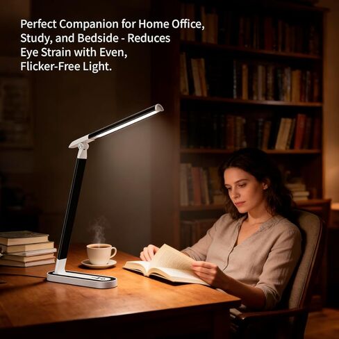 LED Desk Lamp, Eye-Caring Table Lamp with 3 Brightness Levels, Touch Control and Memory Function, Foldable Reading Lamp for Home Office Bedroom Study, 8W, 4000K, Black in Saudi Arabia