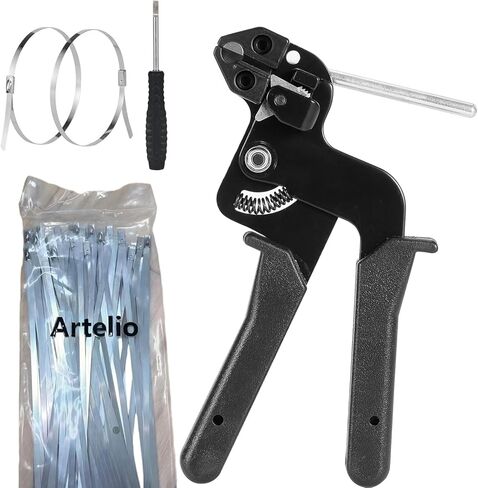 Metal Zip Ties Tool, 150 pcs, 304 Stainless Steel Zip Ties Gun Kit, Heavy Duty Outdoor Adjustable Fastening Cable Tie Gun Tool Sets with Self-Locking Metal Zip Ties in Saudi Arabia