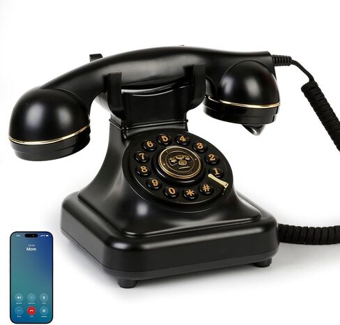 Bluetooth Rotary Landline Phone, Retro Bluetooth Home Phone, Vintage Old Fashioned Telephone with Speakerphone & Volume Control, Wireless Rechargeable Telephone for Bedroom, Home & Office, Black in Saudi Arabia