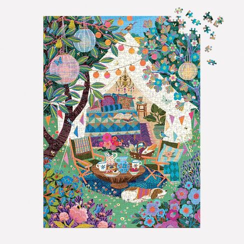 Galison Blooming Escape - أحجية الصور المقطوعة المكونة من 1000 قطعة تتميز بعمل فني جميل لمشهد تخييم فاخر in Kuwait