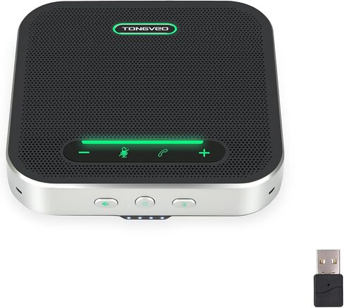 TONGVEO مكبر صوت بلوتوث مع ميكروفون، AI إلغاء الضوضاء USB / مكبر صوت لاسلكي للكمبيوتر الشخصي، 4 ميكروفونات 360 درجة لاقط الصوت، 24 ساعة للتكبير، الفرق، غرفة اجتماعات المكتب المنزلي in Kuwait