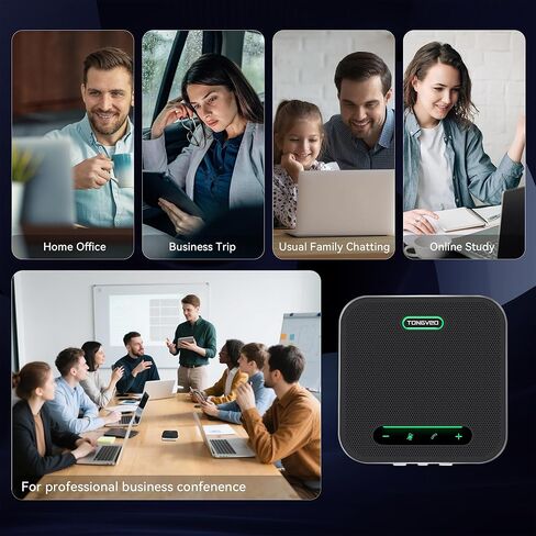 TONGVEO مكبر صوت بلوتوث مع ميكروفون، AI إلغاء الضوضاء USB / مكبر صوت لاسلكي للكمبيوتر الشخصي، 4 ميكروفونات 360 درجة لاقط الصوت، 24 ساعة للتكبير، الفرق، غرفة اجتماعات المكتب المنزلي in Kuwait