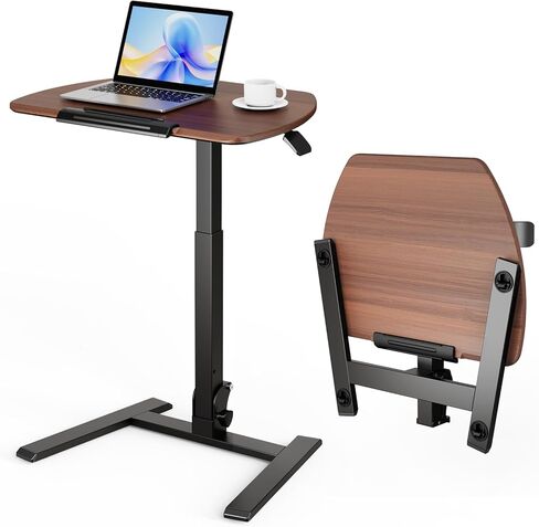 ROMOON Folding Small Standing Desk with Wheels, No-Assembly Portable Sit-Stand Laptop Cart, Adjustable Height Rolling Space Saving Workstation for Home Office, Small Space (White) in Saudi Arabia