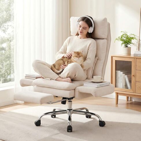 Okeysen Office Chair with Flip Armrests, Big and Tall Office Chair with Foot Rest, Wide Reclining Desk Chair for Cross Legged Sitting & Pets, Executive Ergonomic Computer Gaming Chair with Pillow in Saudi Arabia