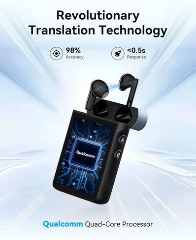 سماعات أذن Wooask A9S AI Translator مع شاشة، مترجم لغة غير متصل بالإنترنت مع ترجمة الكاميرا، يعمل بنظام ChatGPT، لا يتطلب هاتف، لسفر الأعمال العالمية والبدو الرقميين (أسود) in Kuwait