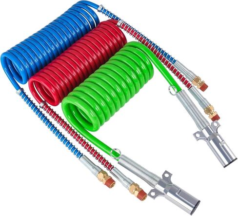 12 Ft Coiled Air Brake Hoses and ABS Electrical Power Wire Assembly Kit, 3 in 1 Semi Truck Air Lines with 7 Way Trailer Cord for Trucks Trailers Tractors (Standard, 12FT Long) in Saudi Arabia