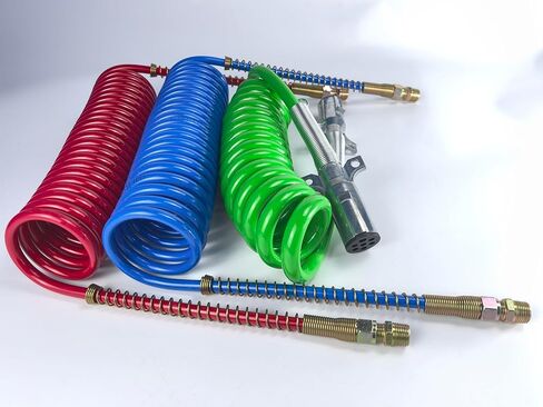 12 Ft Coiled Air Brake Hoses and ABS Electrical Power Wire Assembly Kit, 3 in 1 Semi Truck Air Lines with 7 Way Trailer Cord for Trucks Trailers Tractors (Standard, 12FT Long) in Saudi Arabia