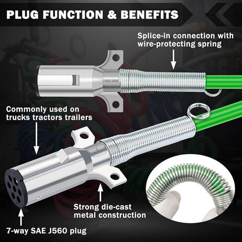 12 Ft Coiled Air Brake Hoses and ABS Electrical Power Wire Assembly Kit, 3 in 1 Semi Truck Air Lines with 7 Way Trailer Cord for Trucks Trailers Tractors (Standard, 12FT Long) in Saudi Arabia