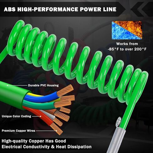 12 Ft Coiled Air Brake Hoses and ABS Electrical Power Wire Assembly Kit, 3 in 1 Semi Truck Air Lines with 7 Way Trailer Cord for Trucks Trailers Tractors (Standard, 12FT Long) in Saudi Arabia
