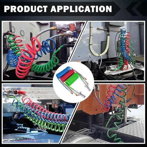 12 Ft Coiled Air Brake Hoses and ABS Electrical Power Wire Assembly Kit, 3 in 1 Semi Truck Air Lines with 7 Way Trailer Cord for Trucks Trailers Tractors (Standard, 12FT Long) in Saudi Arabia