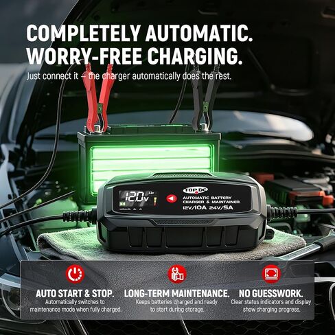 TOPDC Automatic Battery Charger & Maintainer – Smart Trickle Charger for Car, Motorcycle, Boat, Lawn Tractor, RV, ATV – Lead-Acid (AGM/STD/Gel) & LiFePO4 (LFP) (10A) in Saudi Arabia