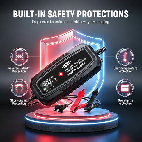 TOPDC Automatic Battery Charger & Maintainer – Smart Trickle Charger for Car, Motorcycle, Boat, Lawn Tractor, RV, ATV – Lead-Acid (AGM/STD/Gel) & LiFePO4 (LFP) (10A) in Saudi Arabia
