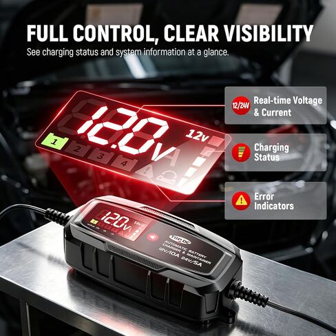 TOPDC Automatic Battery Charger & Maintainer – Smart Trickle Charger for Car, Motorcycle, Boat, Lawn Tractor, RV, ATV – Lead-Acid (AGM/STD/Gel) & LiFePO4 (LFP) (10A) in Saudi Arabia