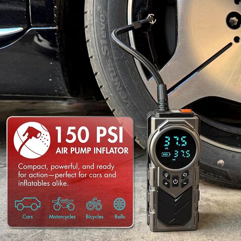 Wagan EL7603 iOnBoost V10 Air Jump Starter مع منفاخ الإطارات 1500A Peak 12V بطارية ليثيوم محمولة للسيارة معززة مع ضاغط هواء 150 رطل لكل بوصة مربعة شاشة عرض ضغط LCD مدمجة ضوء LED معتمد من UL in Kuwait