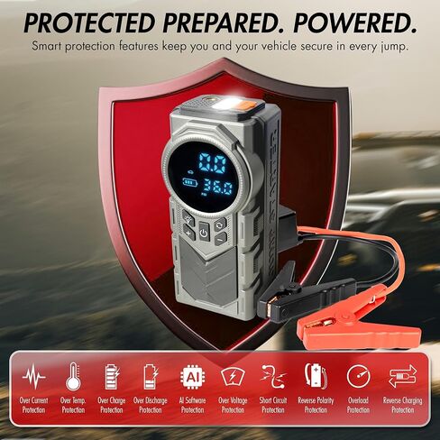 Wagan EL7603 iOnBoost V10 Air Jump Starter مع منفاخ الإطارات 1500A Peak 12V بطارية ليثيوم محمولة للسيارة معززة مع ضاغط هواء 150 رطل لكل بوصة مربعة شاشة عرض ضغط LCD مدمجة ضوء LED معتمد من UL in Kuwait