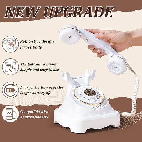 Bluetooth Landline Phone, Retro Rotary Phone with Speakerphone, Music Playback, Voice Assistant Wake-Up, USB Charging for Home Office, Living Room, Bedside (Large White) in Saudi Arabia