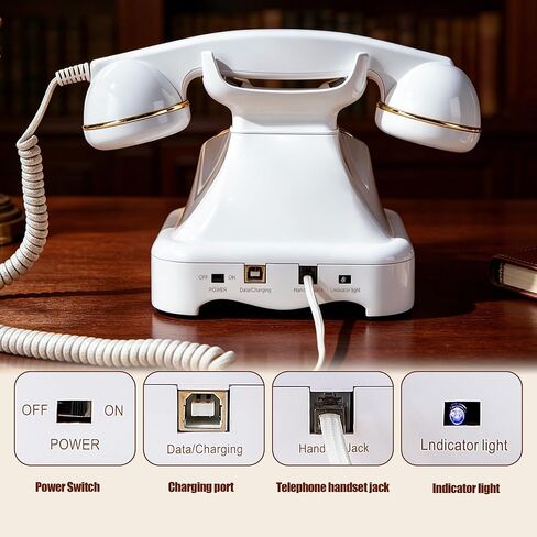 Bluetooth Landline Phone, Retro Rotary Phone with Speakerphone, Music Playback, Voice Assistant Wake-Up, USB Charging for Home Office, Living Room, Bedside (Large White) in Saudi Arabia
