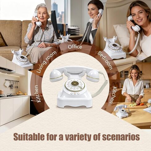 Bluetooth Landline Phone, Retro Rotary Phone with Speakerphone, Music Playback, Voice Assistant Wake-Up, USB Charging for Home Office, Living Room, Bedside (Large White) in Saudi Arabia