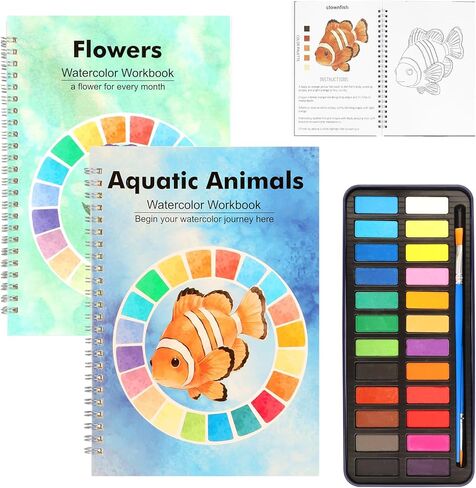 Watercolor Workbook, 24 Colors Solid Paint Set, Ocean Themed DIY Patterns, Anti-Bleed Paper, Beginner Friendly Art Kit For Adults in Saudi Arabia