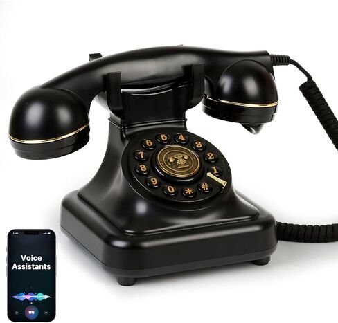 Bluetooth Retro Phone with Voice Assistant, Vintage Old Fashioned Telephone with Speakerphone & Volume Control, Wireless Rechargeable Telephone for Bedroom, Home & Office, Black in Saudi Arabia