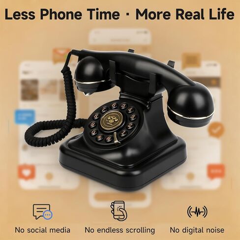 Bluetooth Retro Phone with Voice Assistant, Vintage Old Fashioned Telephone with Speakerphone & Volume Control, Wireless Rechargeable Telephone for Bedroom, Home & Office, Black in Saudi Arabia