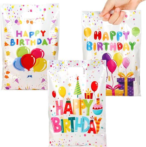 50 PCS Birthday Party Favor Bags - 6.5 x 9.8 Inch Happy Birthday Goodie Bags with Handles - Plastic Gift Treat Bags for Kids Girls & Boys, Party Supplies, Packaging Candy, Toys and Party Favors in Saudi Arabia