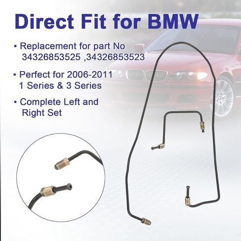 مجموعة خط الفرامل الخلفية الفولاذية (يسار ويمين) لسيارة BMW 1 Series E81 و3 Series E90، استبدال مباشر للجزء 34326853525 و34326853523، يمنع تسرب السوائل والدواسة الناعمة in Kuwait