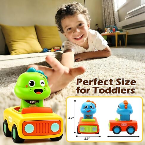 Pbooo Press to Go Car, Dinoaur Car Toys for Toddlers 1-3, Kids' Play Vehicles and Race Cars, Push Go Cars for 6-12-18 Month, Ideal Christmas and Birthday Gift for 1-2 Year Old Kids in Saudi Arabia
