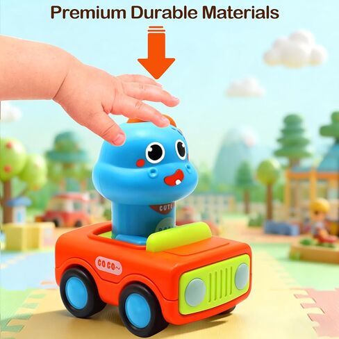 Pbooo Press to Go Car, Dinoaur Car Toys for Toddlers 1-3, Kids' Play Vehicles and Race Cars, Push Go Cars for 6-12-18 Month, Ideal Christmas and Birthday Gift for 1-2 Year Old Kids in Saudi Arabia