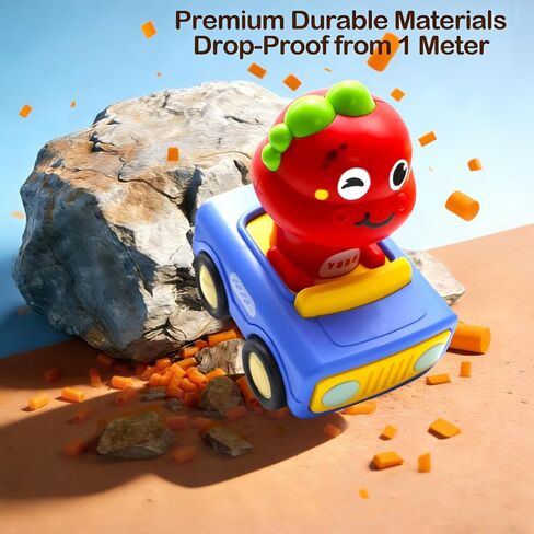 Pbooo Press to Go Car, Dinoaur Car Toys for Toddlers 1-3, Kids' Play Vehicles and Race Cars, Push Go Cars for 6-12-18 Month, Ideal Christmas and Birthday Gift for 1-2 Year Old Kids in Saudi Arabia